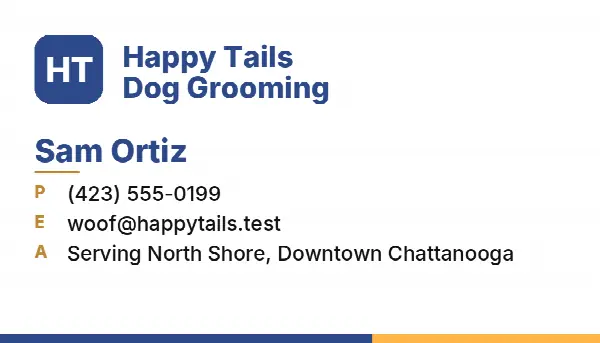 Sample business card for a dog grooming business