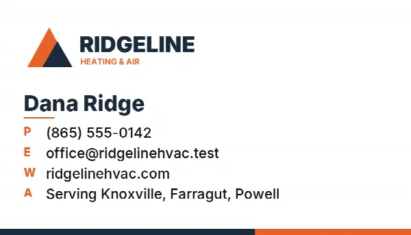 Sample business card for a heating and air company