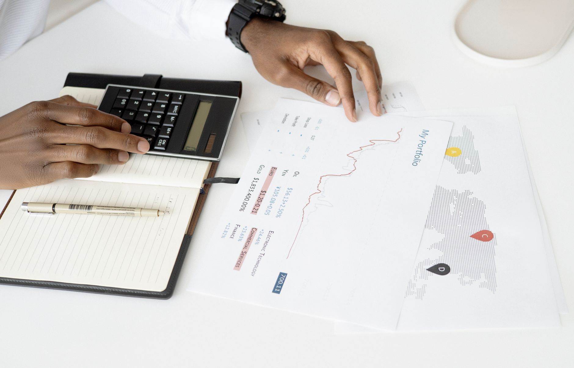 business owner reviewing marketing budget spreadsheet